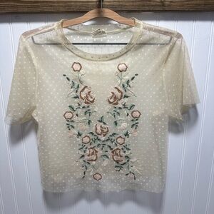 Parc & Lex sheer Swiss dot embroidered floral top Sz M   Mesh girlie grunge